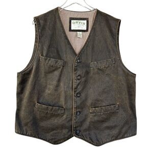 Orvis Brown Faux Leather Vest Size XL
